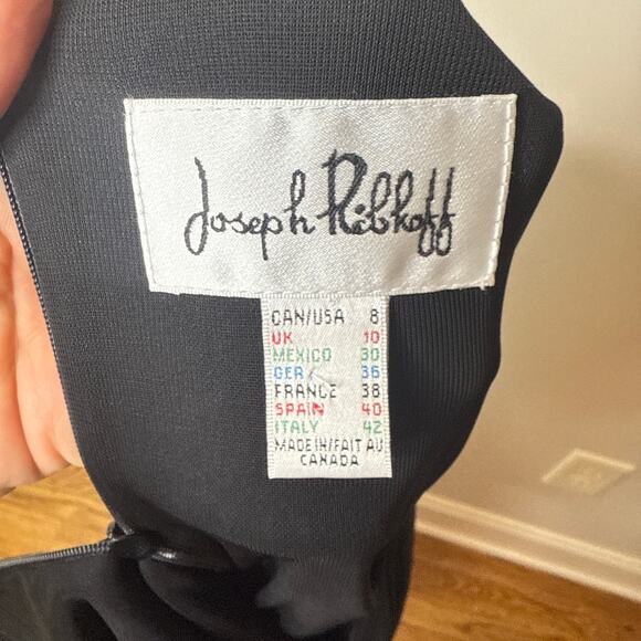 Joseph Ribkoff Scuba Crepe Color Block Dress in Black & Vanilla SZ 8 Sleeveless - Picture 2 of 5